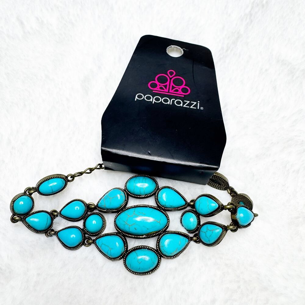 NEW PAPARAZZI Turquoise Teal Blue Stones Fashion Metal Bracelet